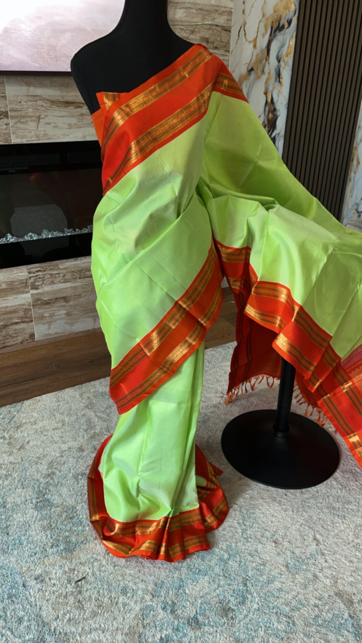 Hemavathi – Elegant Pista Green Korvai Checks Kanjeevaram saree