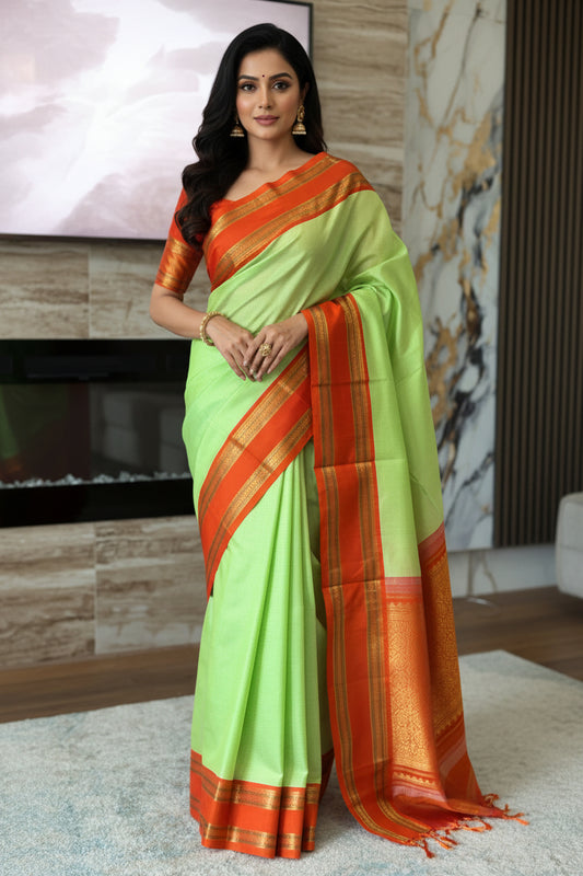 Hemavathi – Elegant Pista Green Korvai Checks Kanjeevaram saree
