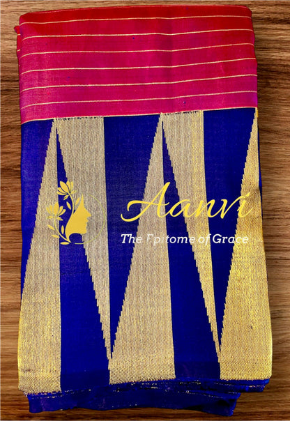 Ranjini – Oil Red & Blue 8 Kol Kanjeevaram Pure Silk Saree