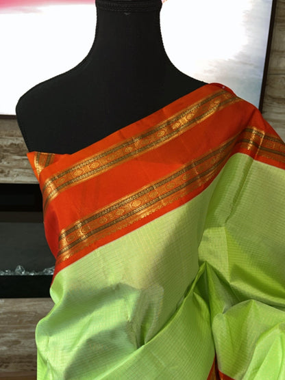 Hemavathi – Elegant Pista Green Korvai Checks Kanjeevaram saree