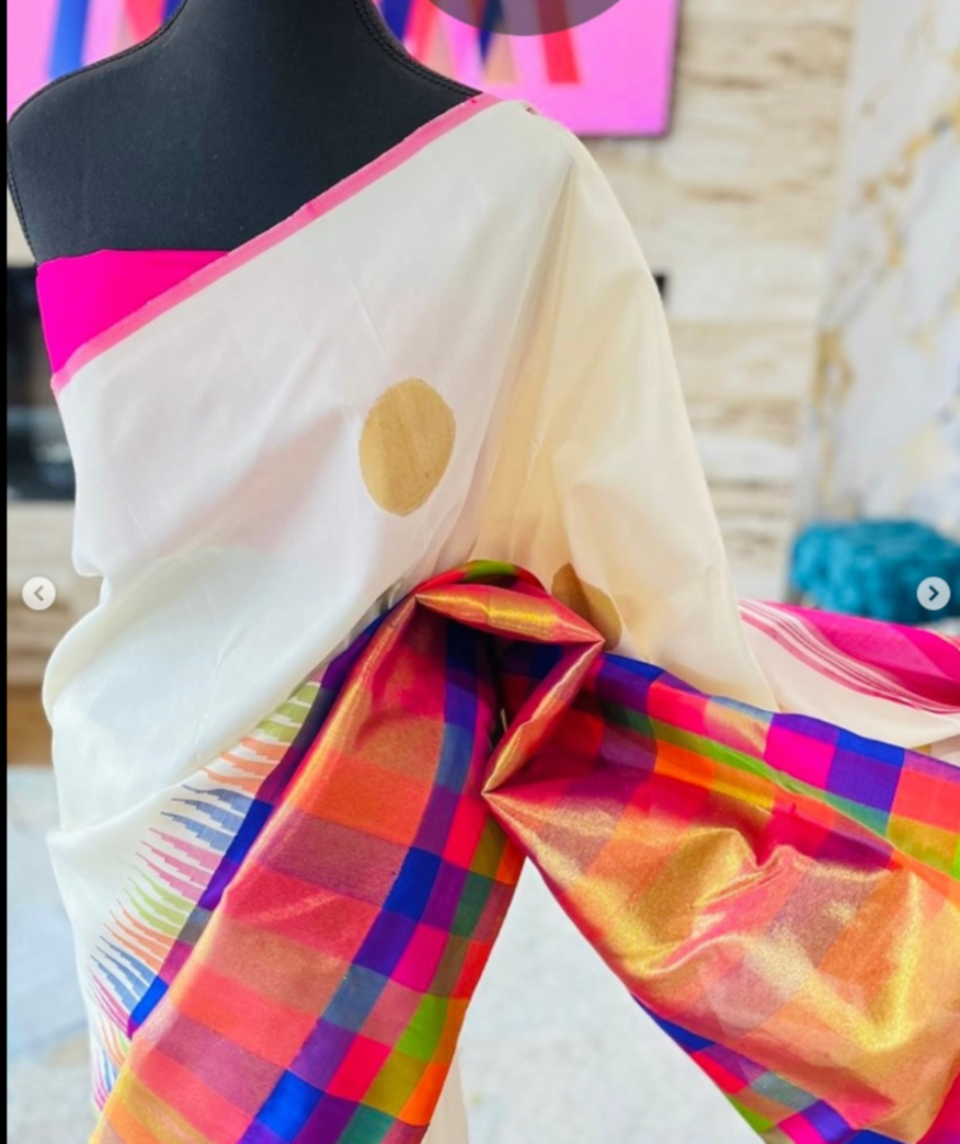 Gowri (ಗೌರಿ) – Handwoven Pearl White Kanjeevaram Saree with Multicolour Border