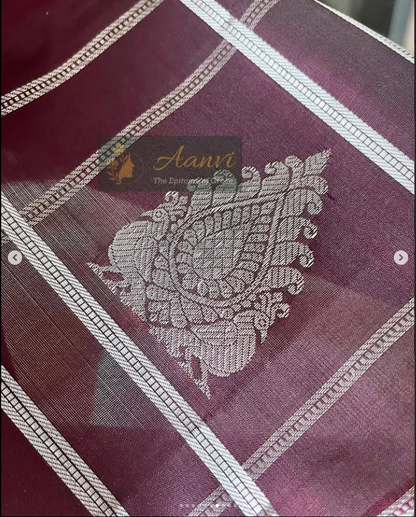 Vaidehi – Chocolate Brown Kattam Kanjeevaram with Pure Silver Zari