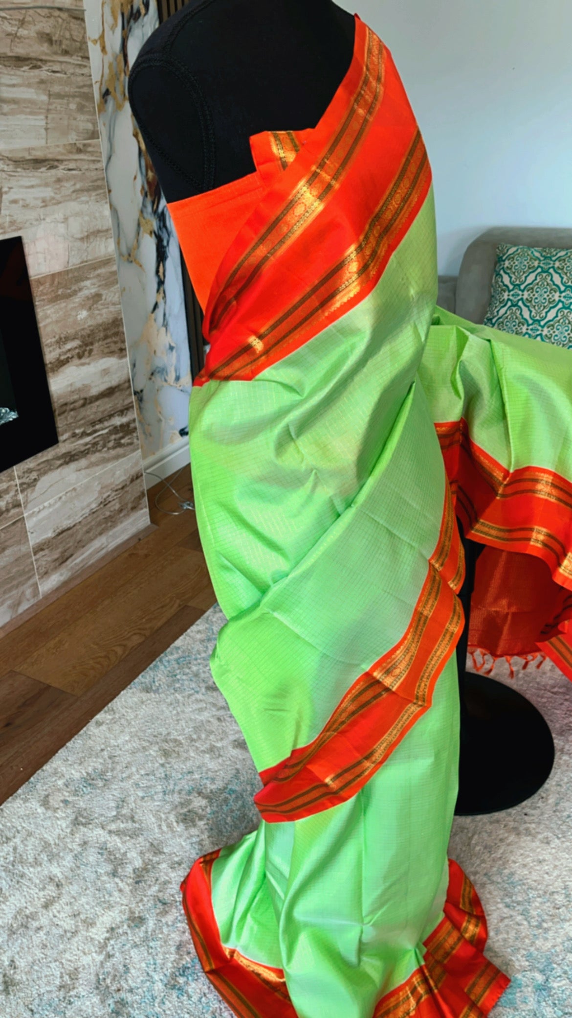 Hemavathi – Elegant Pista Green Korvai Checks Kanjeevaram saree