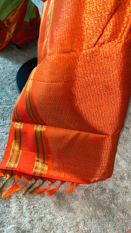 Hemavathi – Elegant Pista Green Korvai Checks Kanjeevaram saree