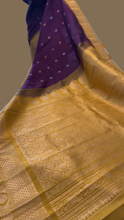 Harini (ಹರಿಣಿ) – Wine & Mustard Yellow Gadwal Pure Silk Saree