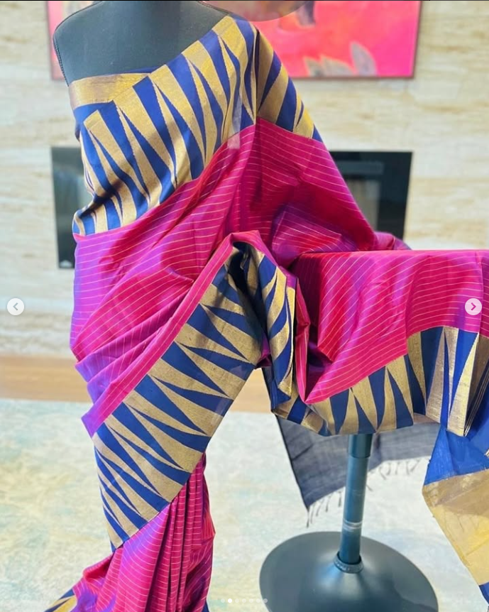 Ranjini – Oil Red & Blue 8 Kol Kanjeevaram Pure Silk Saree