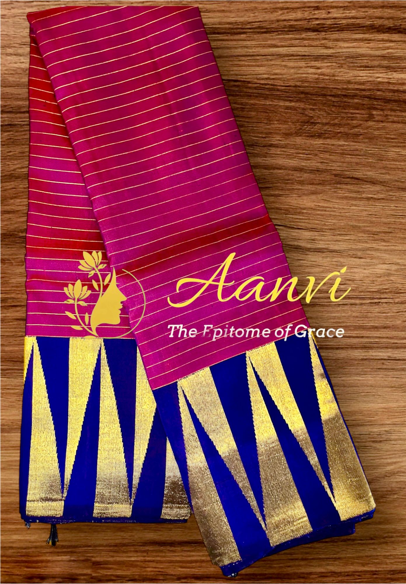 Ranjini – Oil Red & Blue 8 Kol Kanjeevaram Pure Silk Saree