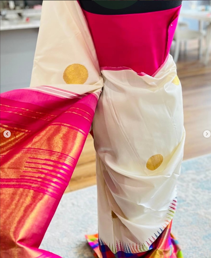 Gowri (ಗೌರಿ) – Handwoven Pearl White Kanjeevaram Saree with Multicolour Border