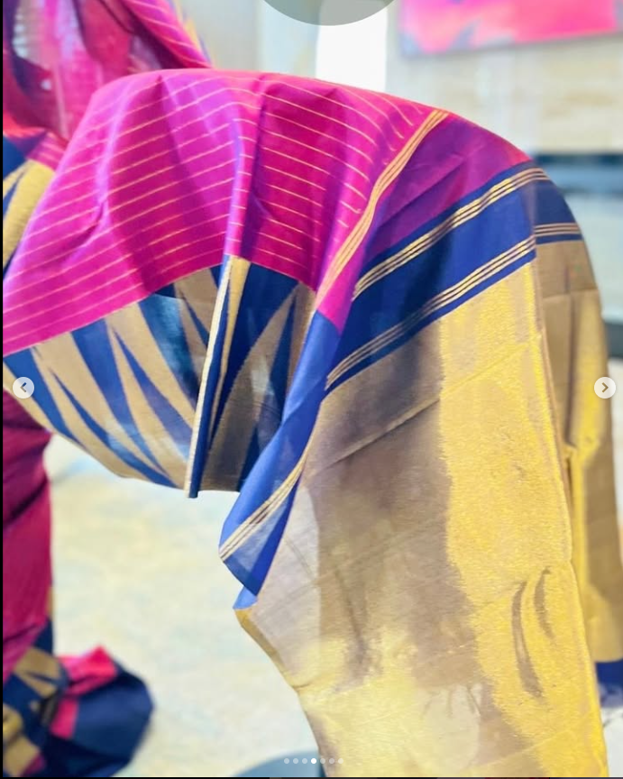 Ranjini – Oil Red & Blue 8 Kol Kanjeevaram Pure Silk Saree