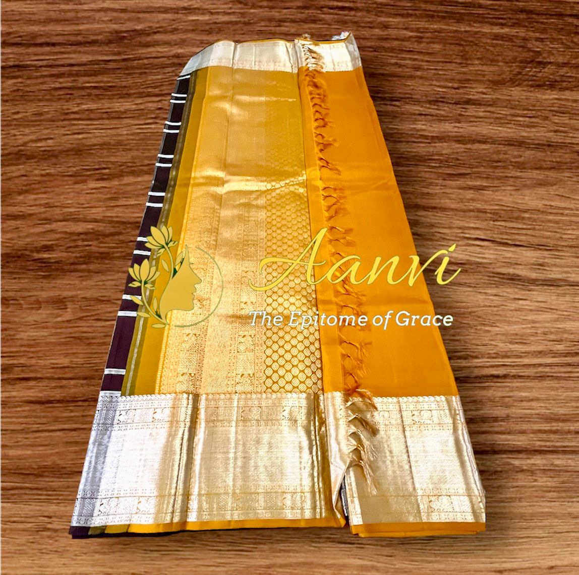 Vaidehi – Chocolate Brown Kattam Kanjeevaram with Pure Silver Zari