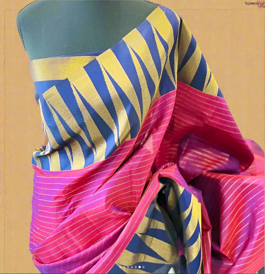 Ranjini – Oil Red & Blue 8 Kol Kanjeevaram Pure Silk Saree