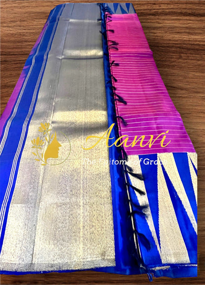 Ranjini – Oil Red & Blue 8 Kol Kanjeevaram Pure Silk Saree