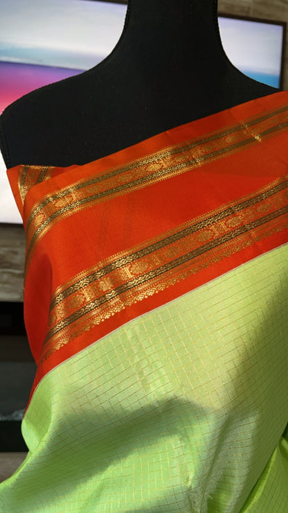 Hemavathi – Elegant Pista Green Korvai Checks Kanjeevaram saree