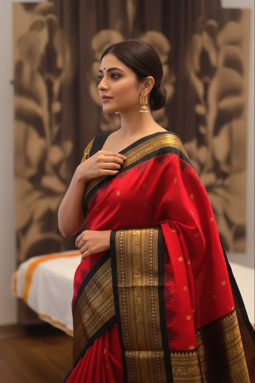 Rithika (ಋಥಿಕಾ) – Red & Black Gadwal Pure Silk Saree