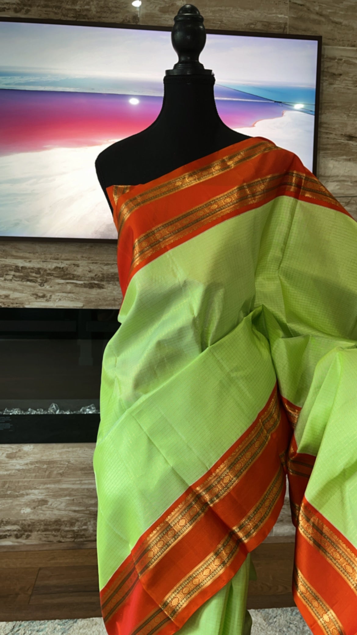 Hemavathi – Elegant Pista Green Korvai Checks Kanjeevaram saree