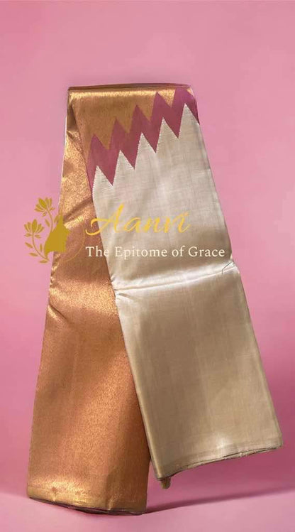 Bhavani (ಭವಾನಿ) – Beige & Golden Kanjeevaram Pure Silk Saree