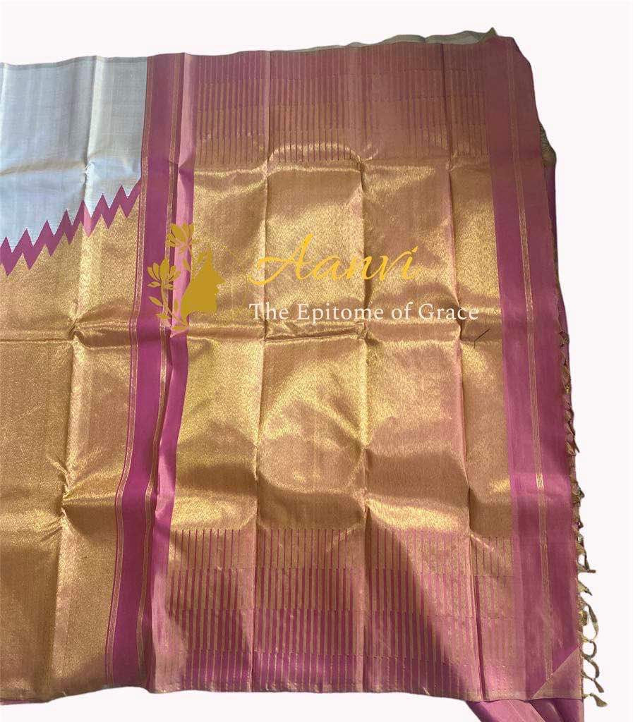 Bhavani (ಭವಾನಿ) – Beige & Golden Kanjeevaram Pure Silk Saree