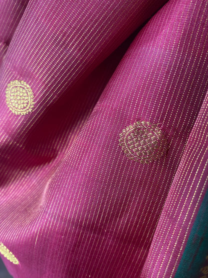 Kalyani (ಕಲ್ಯಾಣಿ) – Rust Orange & Golden Green Kanjeevaram Pure Silk Saree