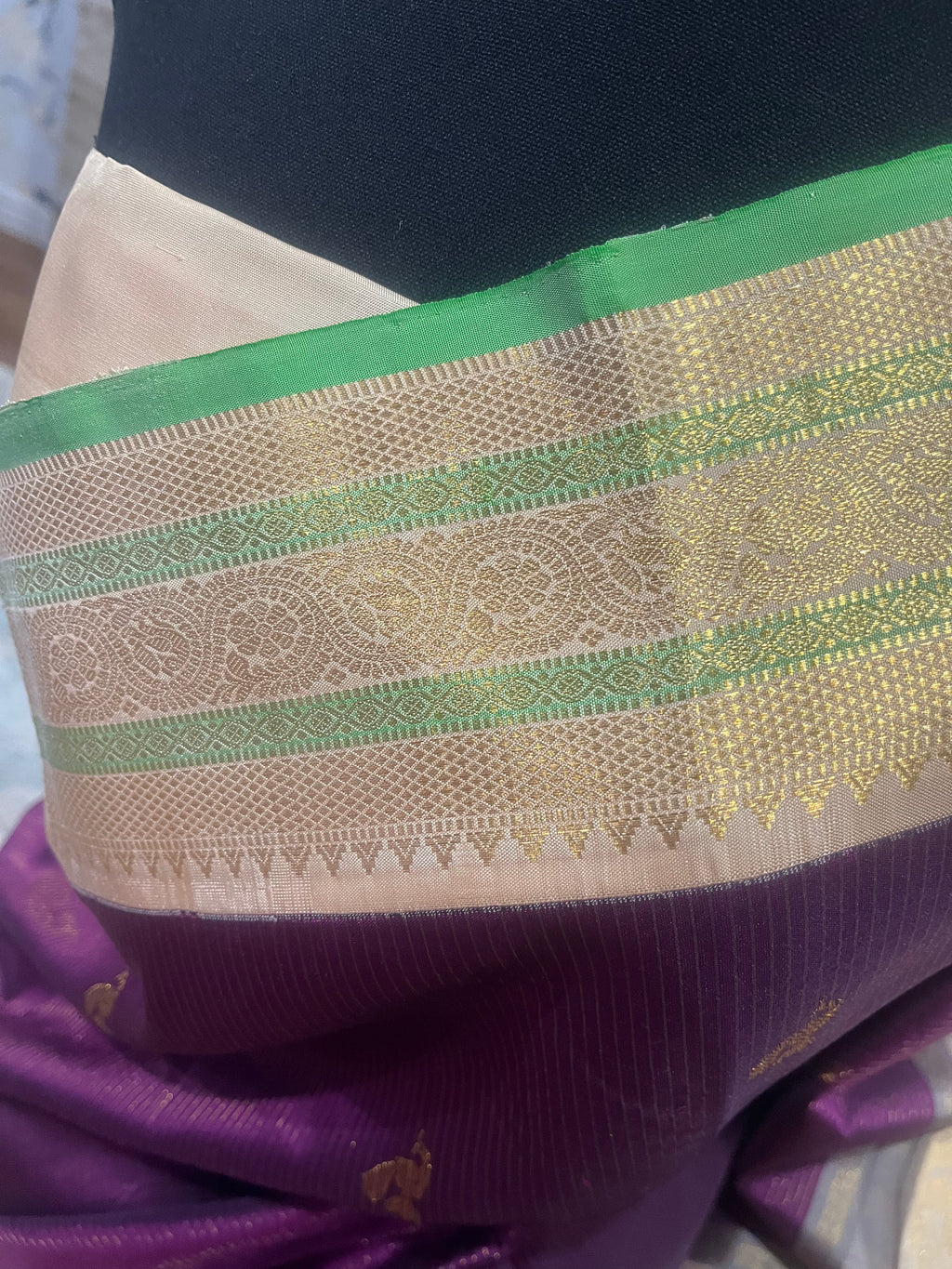 Vasundhara – Wine Red & Pearl White Kanjeevaram Pure Silk Saree