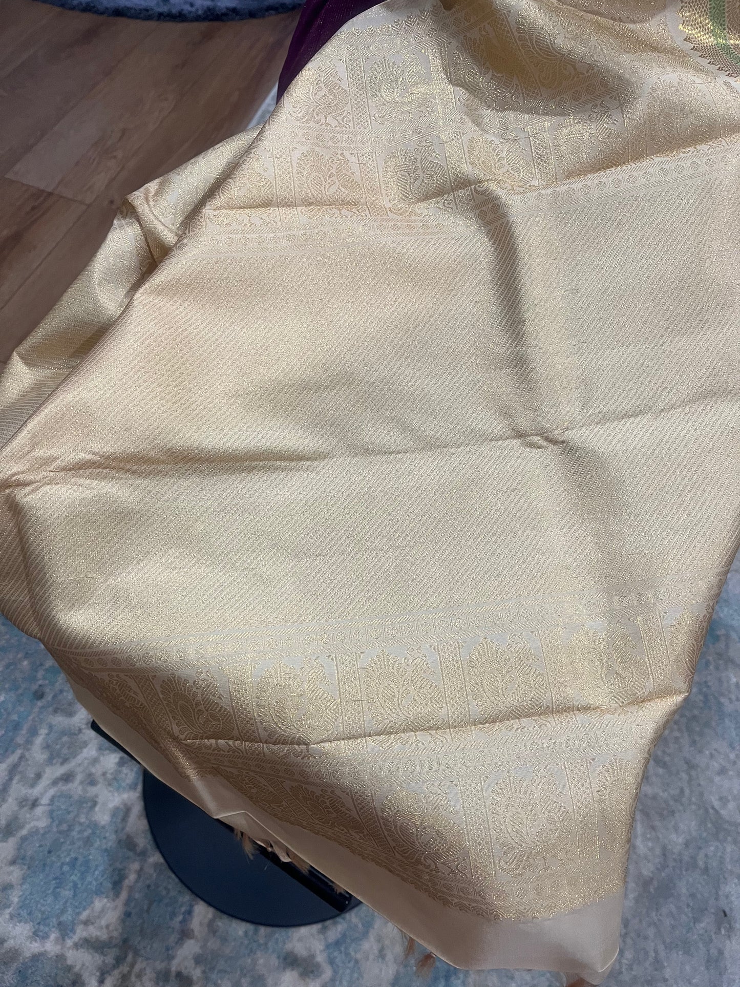 Vasundhara – Wine Red & Pearl White Kanjeevaram Pure Silk Saree