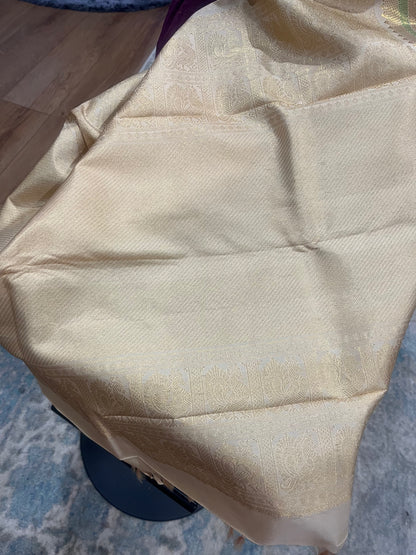 Vasundhara – Wine Red & Pearl White Kanjeevaram Pure Silk Saree