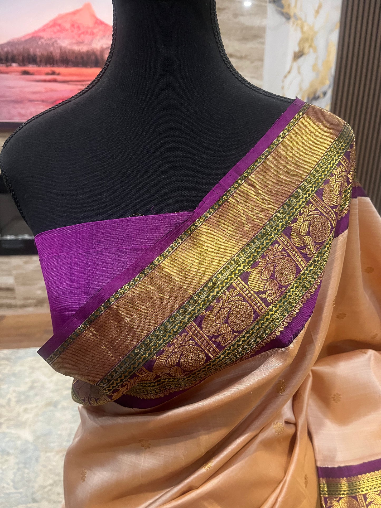 Sharada – Sandalwood and Purple Kanjeevaram Pure Silk Saree