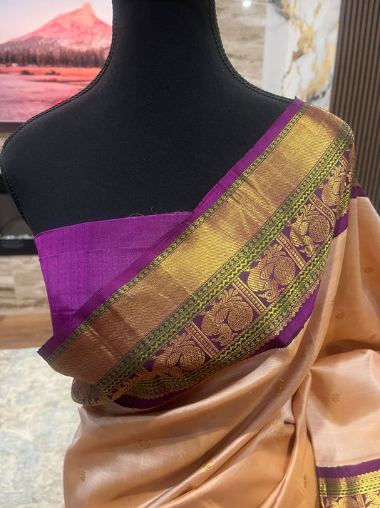 Sharada – Sandalwood and Purple Kanjeevaram Pure Silk Saree