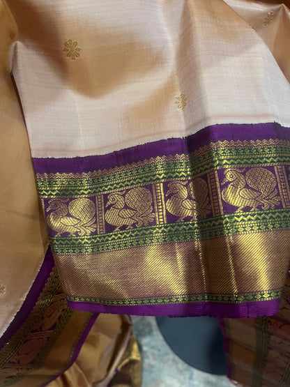 Sharada – Sandalwood and Purple Kanjeevaram Pure Silk Saree