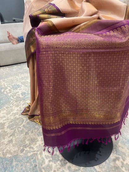 Sharada – Sandalwood and Purple Kanjeevaram Pure Silk Saree