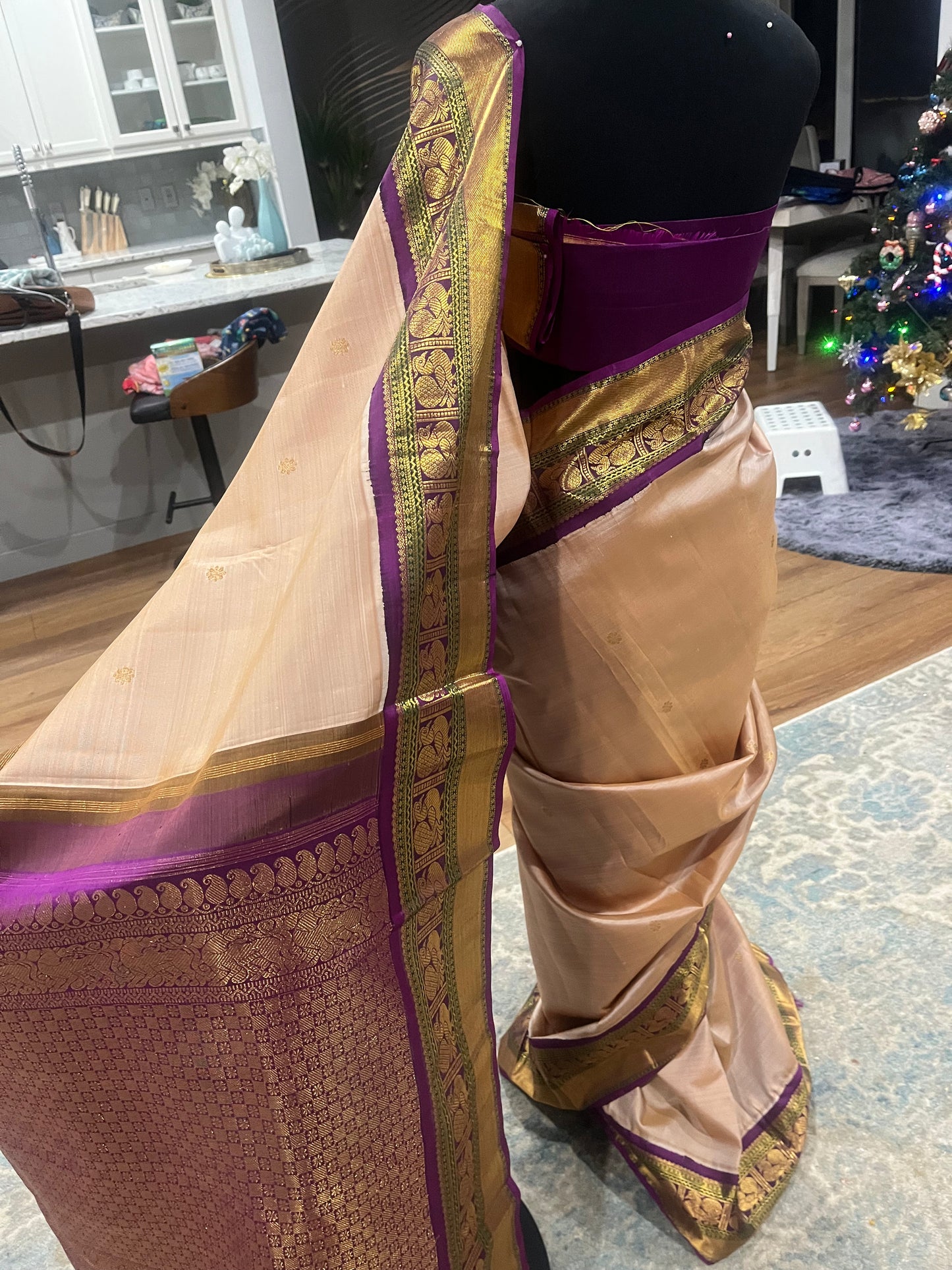 Sharada – Sandalwood and Purple Kanjeevaram Pure Silk Saree