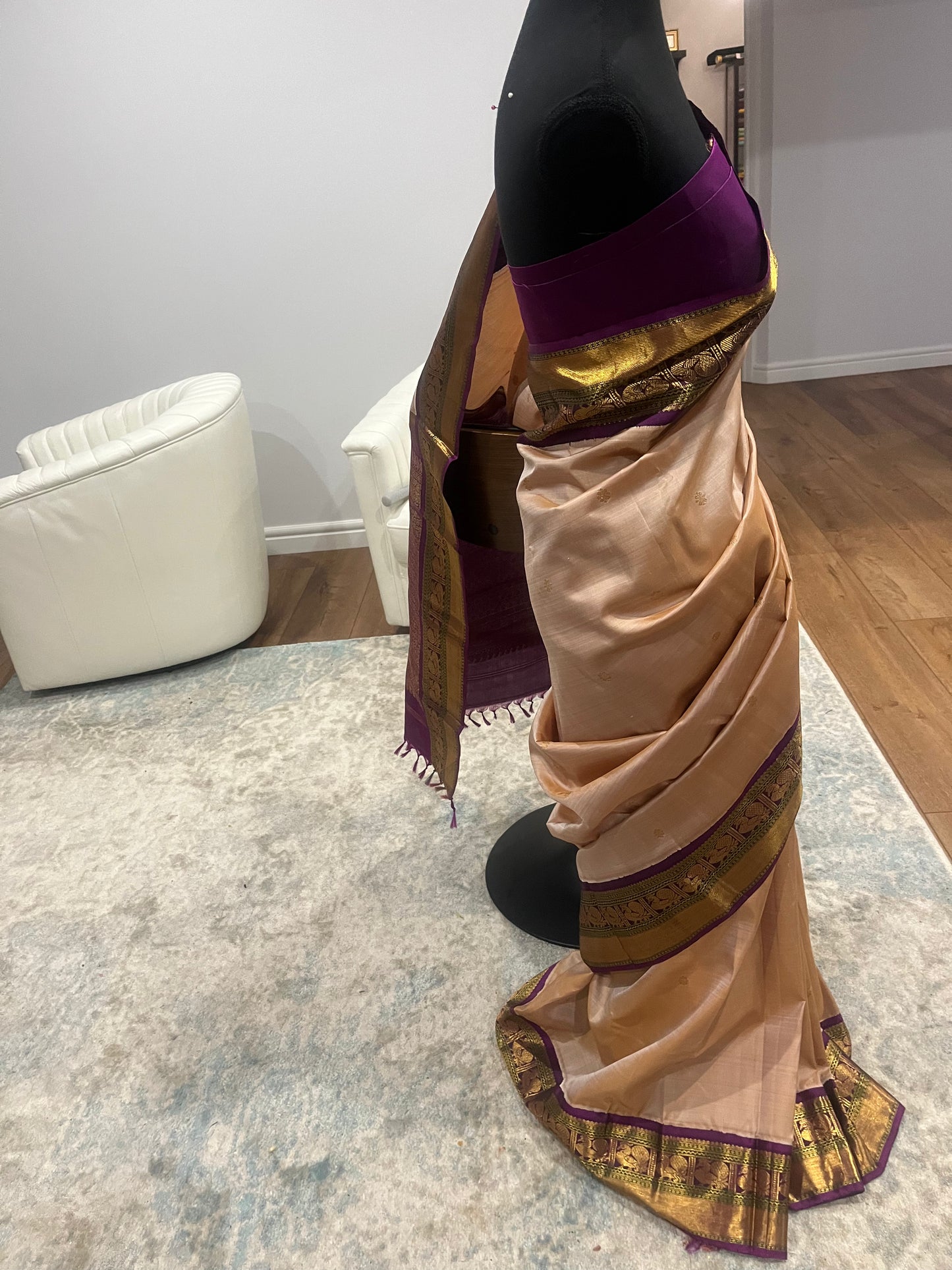 Sharada – Sandalwood and Purple Kanjeevaram Pure Silk Saree