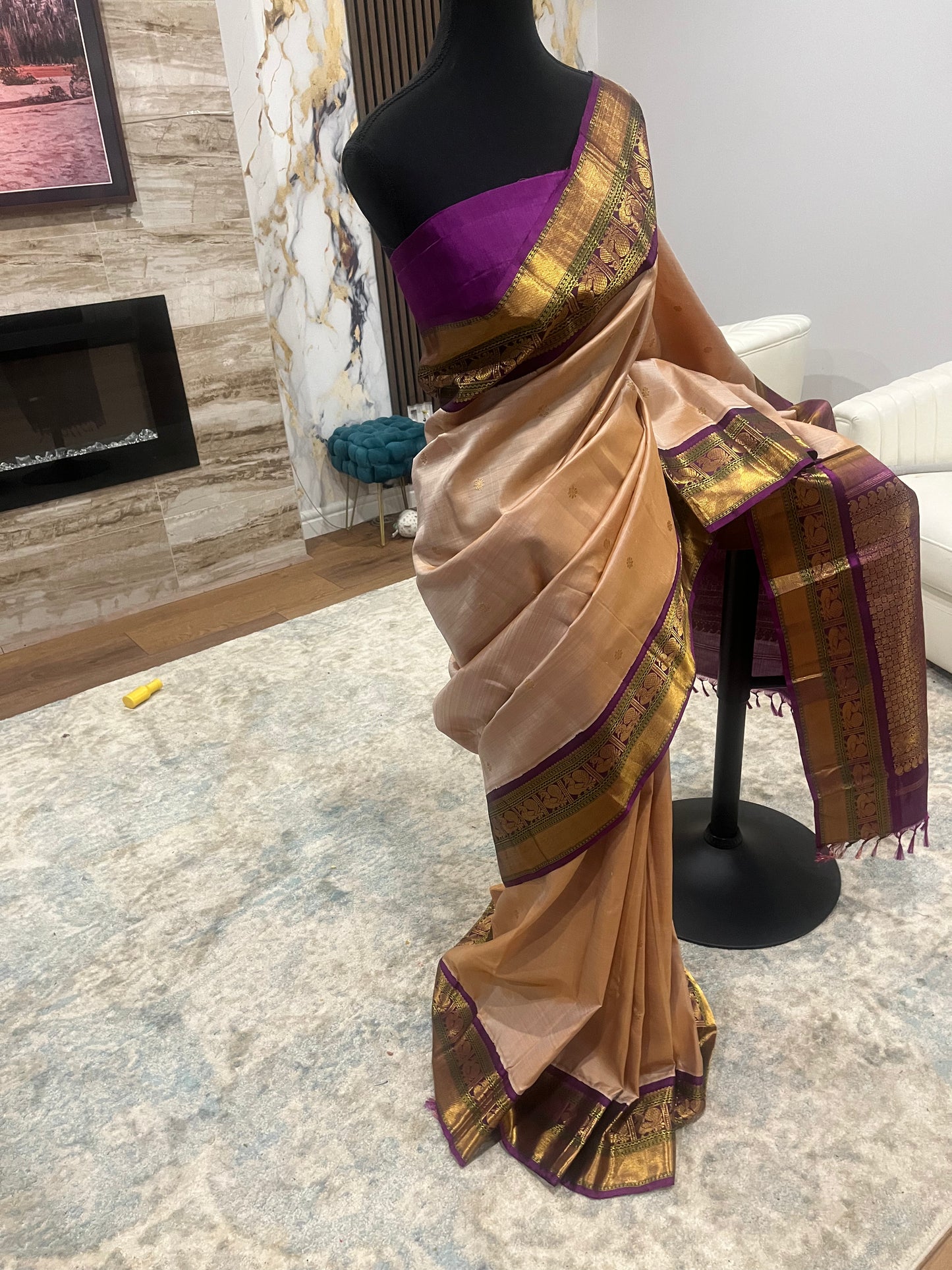 Sharada – Sandalwood and Purple Kanjeevaram Pure Silk Saree