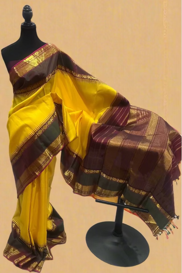 Ahalya – Yellow & Green Vairaoosi Pure Silk Saree