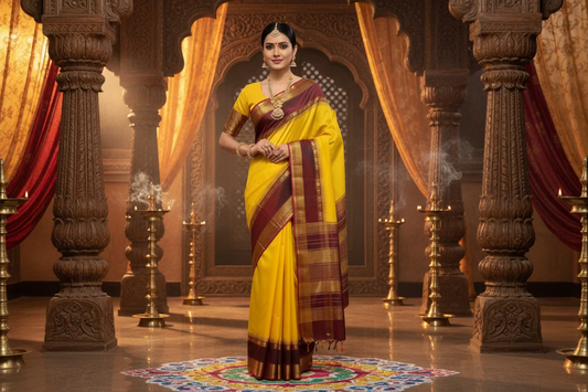 Ahalya – Yellow & Green Vairaoosi Pure Silk Saree