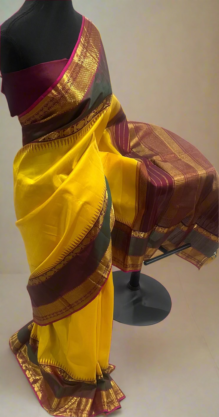 Ahalya – Yellow & Green Vairaoosi Pure Silk Saree