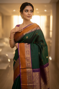Sumedha (ಸुमೇಧಾ) – Dark Green & Wine Purple Korvai Kanjeevaram Pure Silk Saree