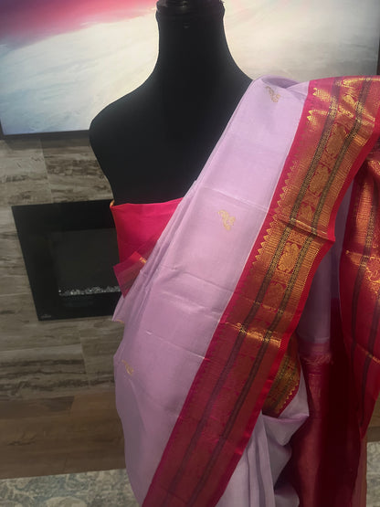 Hamsalekha (ಹಂಸಲೇಖಾ) – Lavender Pink and Dark Rani Pink Kanjeevaram Pure Silk Saree