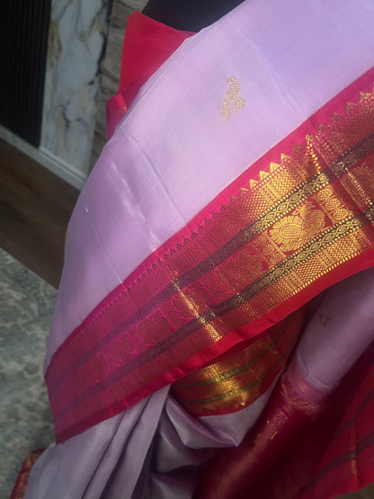 Hamsalekha (ಹಂಸಲೇಖಾ) – Lavender Pink and Dark Rani Pink Kanjeevaram Pure Silk Saree