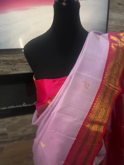 Hamsalekha (ಹಂಸಲೇಖಾ) – Lavender Pink and Dark Rani Pink Kanjeevaram Pure Silk Saree
