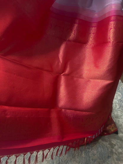 Hamsalekha (ಹಂಸಲೇಖಾ) – Lavender Pink and Dark Rani Pink Kanjeevaram Pure Silk Saree