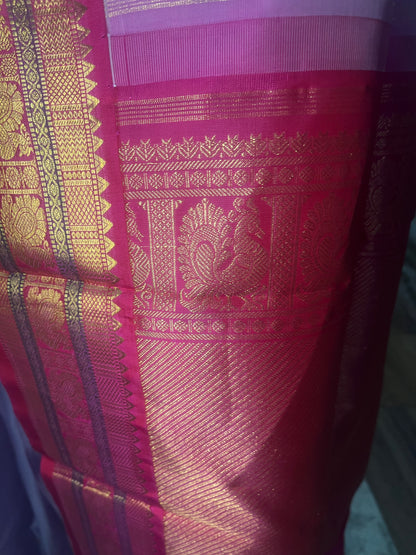 Hamsalekha (ಹಂಸಲೇಖಾ) – Lavender Pink and Dark Rani Pink Kanjeevaram Pure Silk Saree