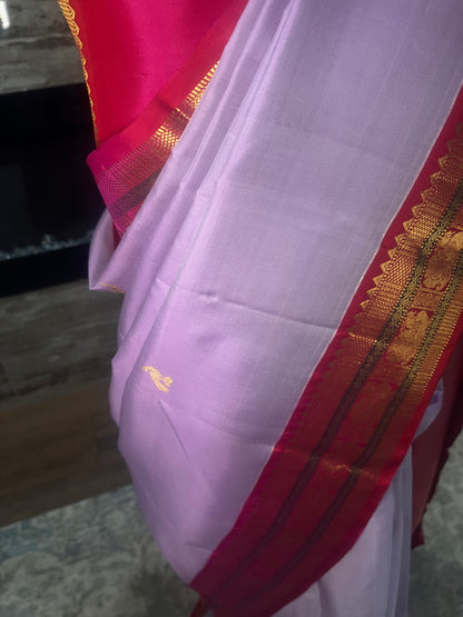 Hamsalekha (ಹಂಸಲೇಖಾ) – Lavender Pink and Dark Rani Pink Kanjeevaram Pure Silk Saree