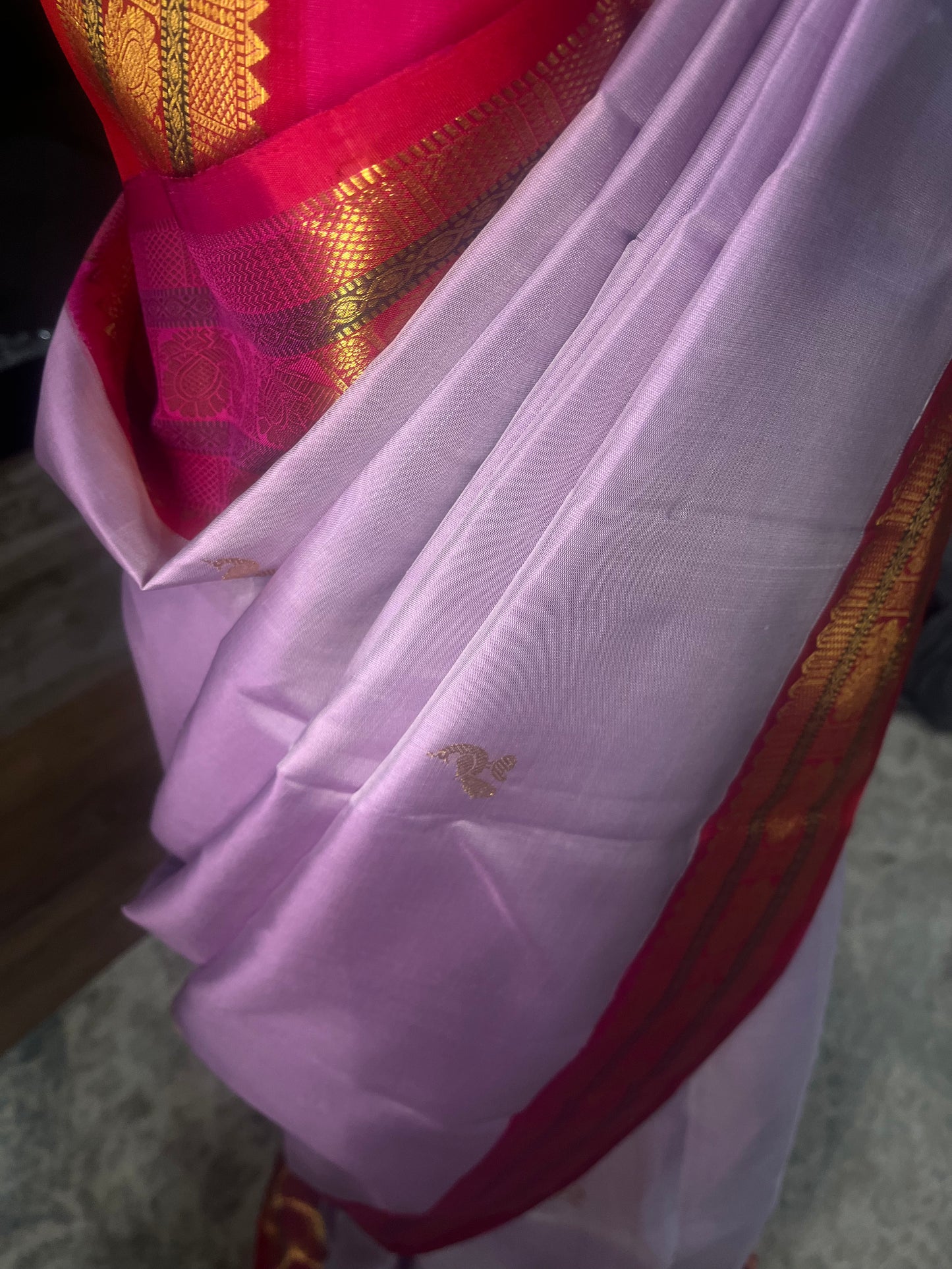 Hamsalekha (ಹಂಸಲೇಖಾ) – Lavender Pink and Dark Rani Pink Kanjeevaram Pure Silk Saree