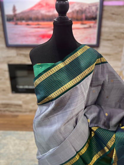 Kanjeevaram Pure Silk Saree – Handwoven Korvai Weave with 2 gm Gold Zari