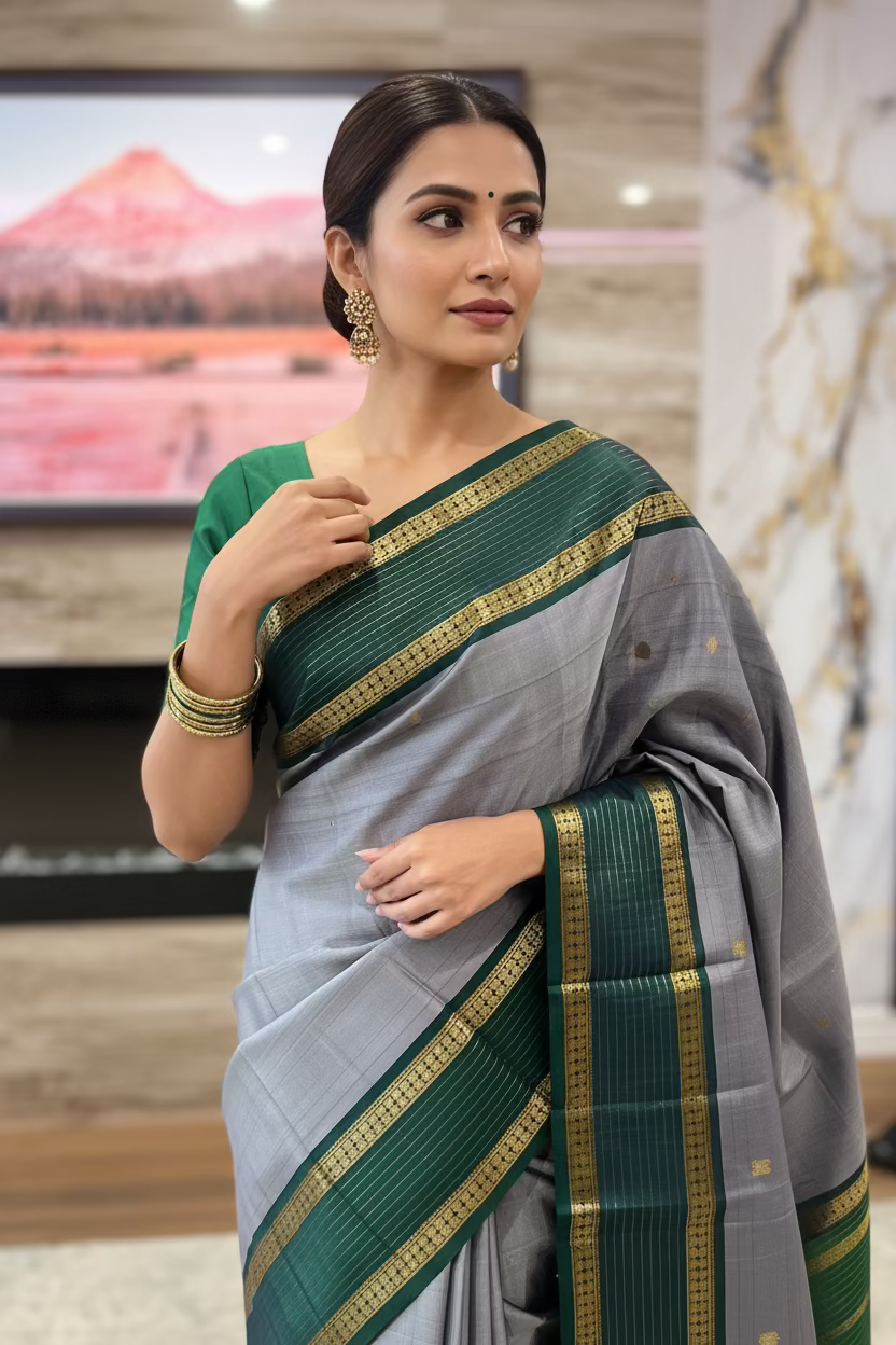 Mahathi - Kanjeevaram Pure Silk Saree Handwoven Korvai Weave