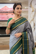 Mahathi - Kanjeevaram Pure Silk Saree Handwoven Korvai Weave