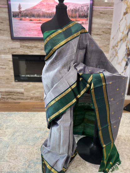 Kanjeevaram Pure Silk Saree – Handwoven Korvai Weave with 2 gm Gold Zari