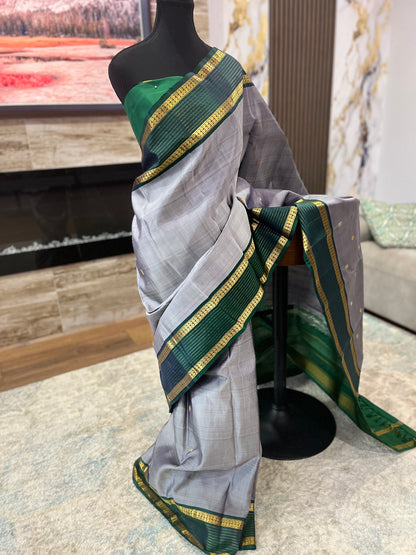 Kanjeevaram Pure Silk Saree – Handwoven Korvai Weave with 2 gm Gold Zari