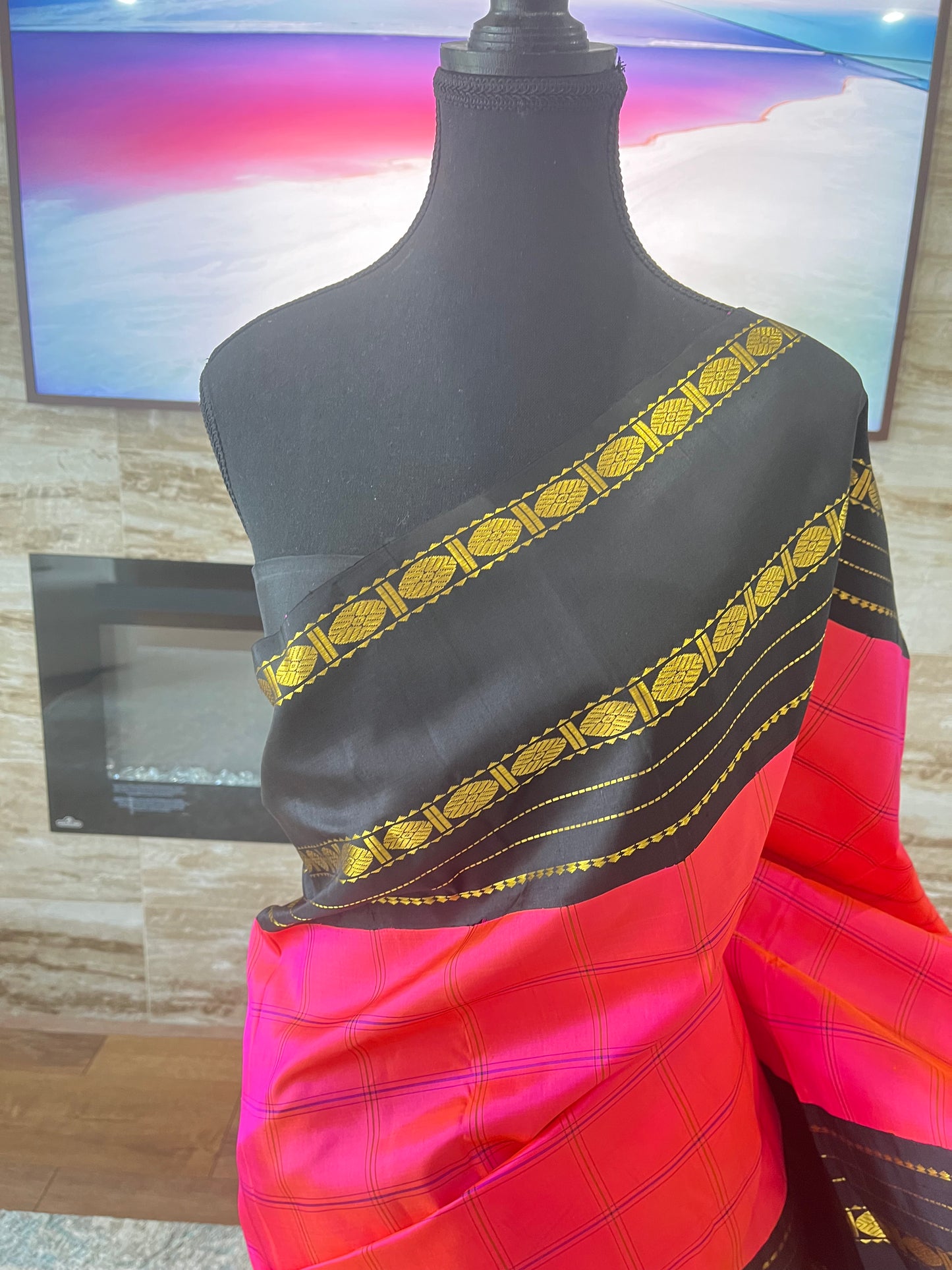 Vaishnavi (ವೈಷ್ಣವಿ) – Dark Pink & Orange Dual-Tone Kanjeevaram Pure Silk Saree