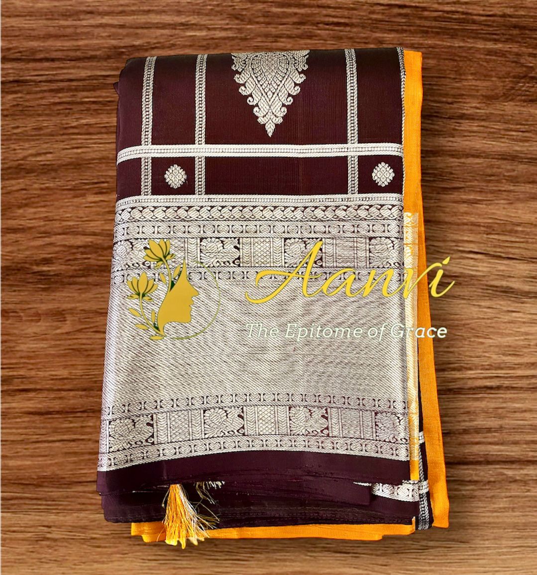 Vaidehi – Chocolate Brown Kattam Kanjeevaram with Pure Silver Zari